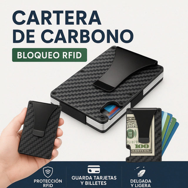 Billetera Fibra De Carbono Antirobo ⚡2x1