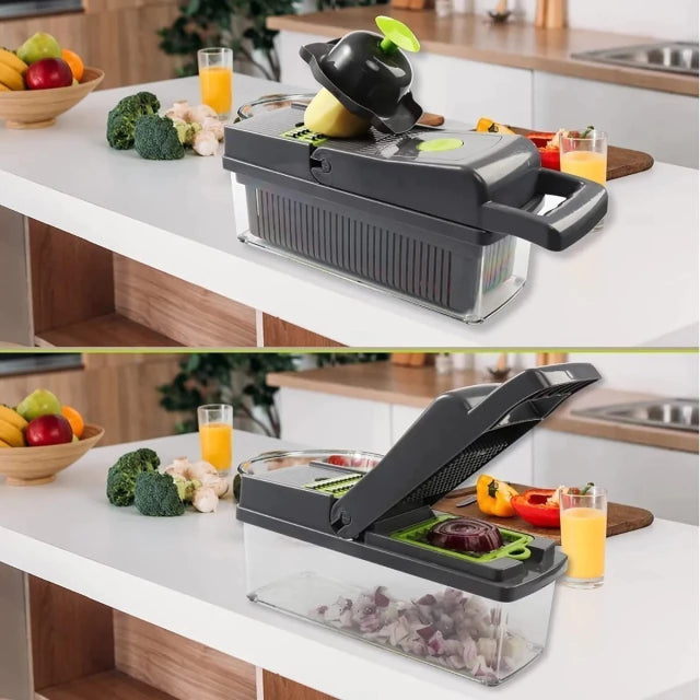 VeggyPro® – Cortador y Colador 14 en 1 con 8 Cuchillas Intercambiables