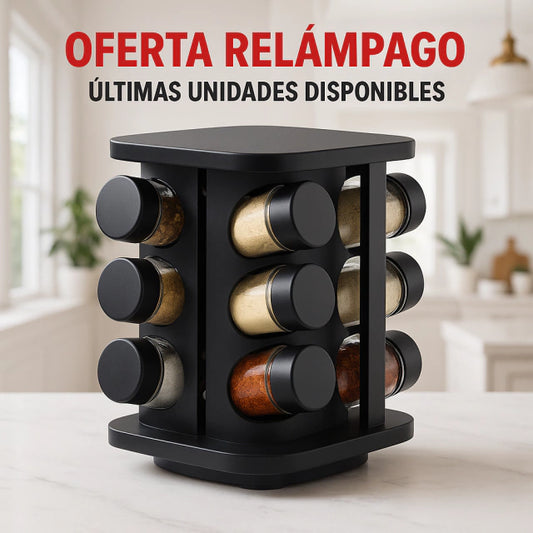 SpiceTurn® – Organizador Giratorio con 9 Frascos de Vidrio⭐