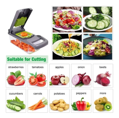 VeggyPro® – Cortador y Colador 14 en 1 con 8 Cuchillas Intercambiables