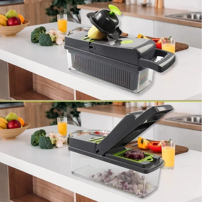 VeggyPro® – Cortador y Colador 14 en 1 con 8 Cuchillas Intercambiables
